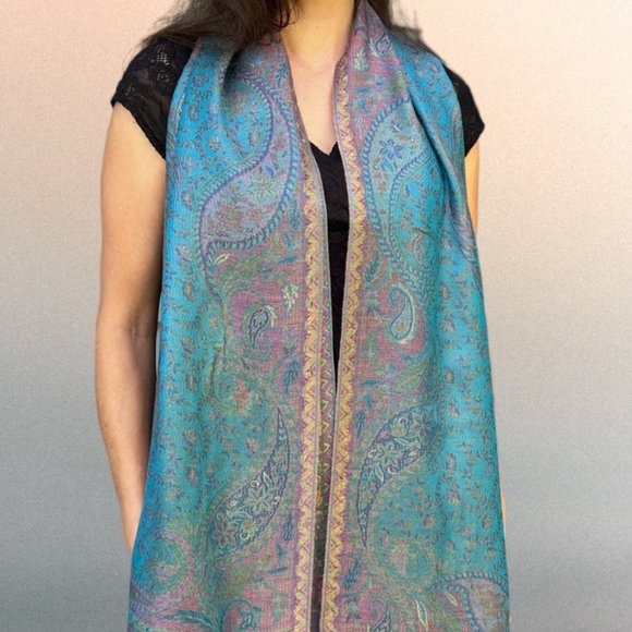 Turquoise Modal Silk Jamawar - Picture 5 of 6